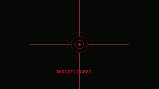 A red targeting reticle with a central lock-on indicator and the text 'TARGET LOCKED' signifies precision, focus, and successful acquisition.