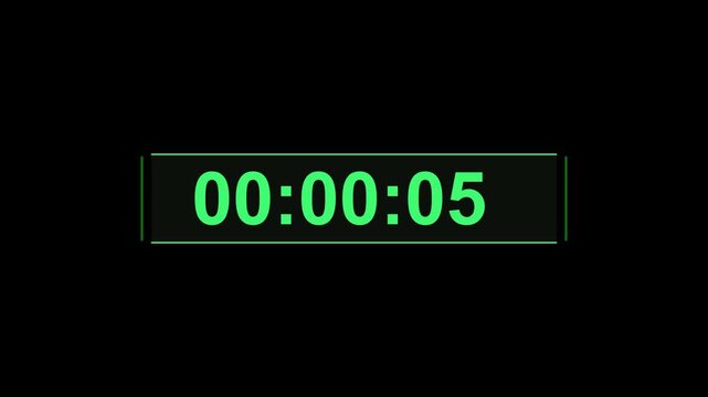 A digital display shows a green neon timer counting down the seconds to zero, indicating a time limit, countdown, or urgent deadline.