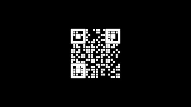 A clean, high-contrast black and white QR code stands out in the center of a pure black background, ready for scanning and digital interaction.