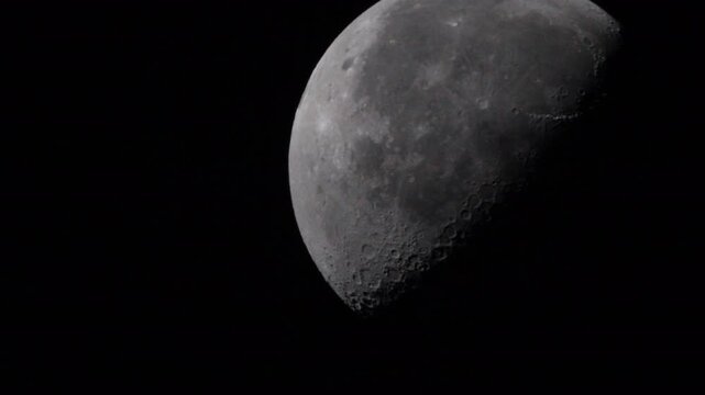 Footage of Half moon on 7 July 2026. The illuminated surface of the moon is 53% and getting smaller