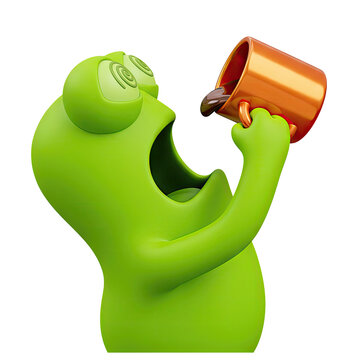 Green character drinking from a cup