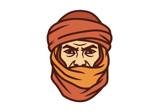 Desert nomad face wearing orange head wrap