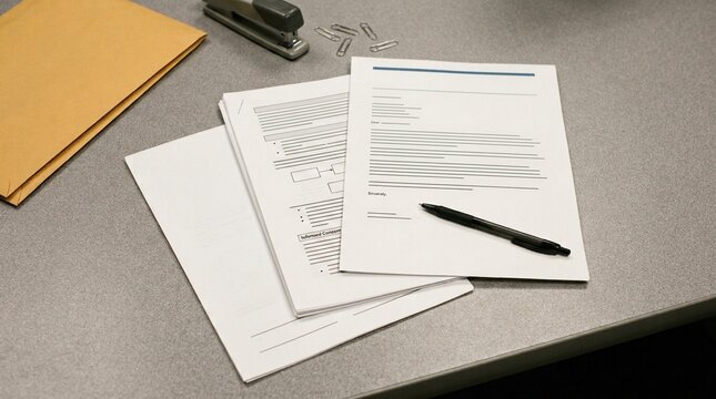 Institutional review board IRB submission package with a protocol summary and informed consent and a cover letter on a desk.