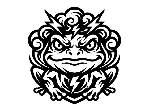 Angry Frog Mascot with Lightning Bolt Emblem - Vector Illustration