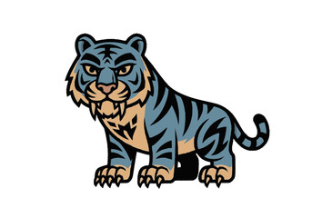 Obraz premium Blue tiger mascot illustration on white background.