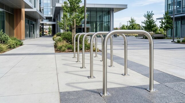 Modern Empty Bicycle Parking Rack Outdoors