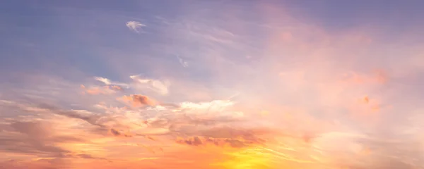 Beautiful sunset sky background with soft pastel pink purple clouds and bright golden sun glow for panoramic travel mockup design © Choat