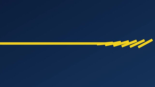 Abstract yellow domino effect animation on dark blue background: minimalist motion for business strategy and success concepts 4k