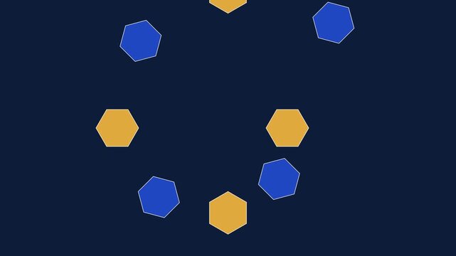 Animated hexagon loading spinner with rotating geometric shapes on dark blue animation 4k background