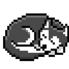 Fototapeta premium Pixel art sleeping Siberian Husky dog icon, 8-bit cute curled up puppy