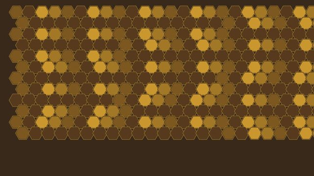 Animated gold hexagon pattern background, abstract geometric honeycomb motion seamless digital tech loop animation 4k