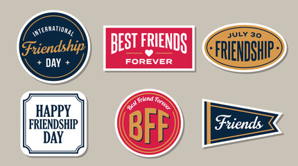 Obraz premium International Friendship Day badge collection for social media celebration and greeting card design