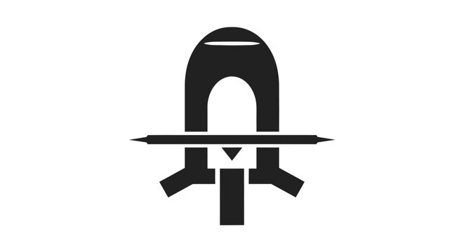 Minimalist black abstract bell or stylized character icon.