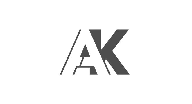 Minimalist black letter AK monogram logo design on white.