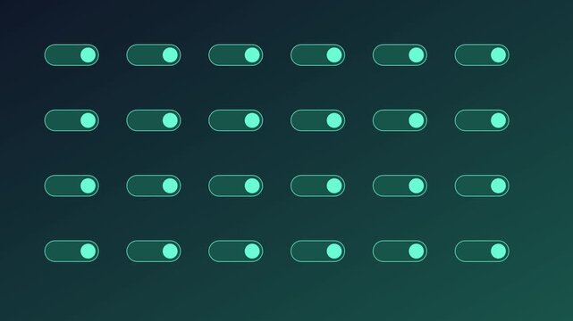 Digital toggle switches grid animation: interactive user interface for modern web and software development 4k