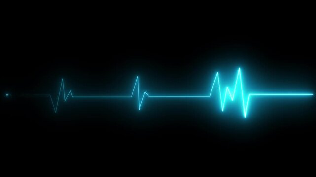 Glowing Heartbeat line icon animation. Electrocardiogram shows heart beat lines. Cardiogram, neon heart pulse animation. ECG Cardiogram Oscilloscope .on black background 4k video.