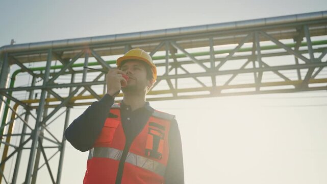 Professional engineering working at Industrial Gas Storage Facility, Project at refinery plant, Industrial inspection, modern construction technology, Oil and Gas Petrochemical industry.