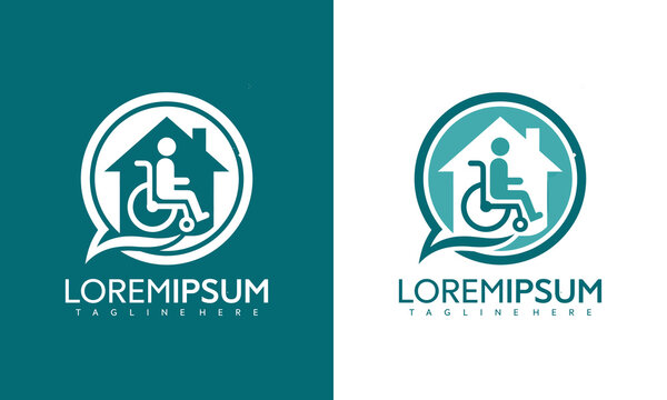 Accessibility logo with house and wheelchair symbol.
