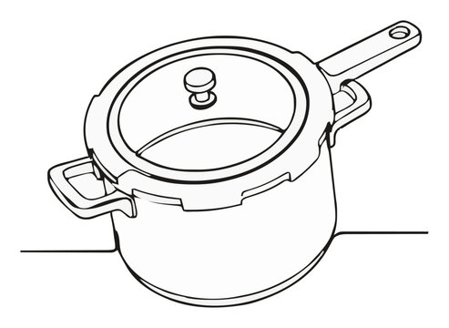 Pressure cooker pot top view line art vector. Generative AI