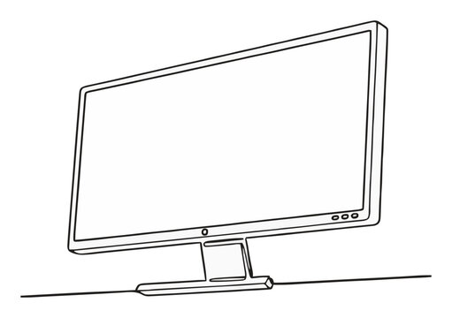 Floating ultrawide monitor minimalist line art vector. Generative AI