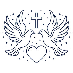 Fototapeta premium Christian wedding design with two doves a cross and heart.