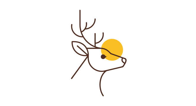 Minimalist deer head logo with yellow sun background.