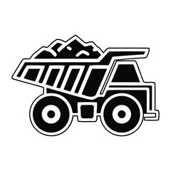 Mining dump truck icon, heavy construction tipper truck vector illustration, isolated black and white sticker © DZ