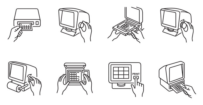 Computer printer and monitor setup for printing documents and data output.