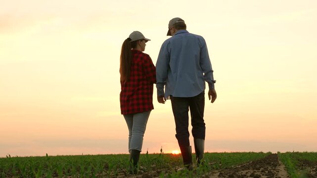 two farmers work field sunset, work tablet agriculture, hand sun farming farm employee, business partners deal, machinery road, insurance wealth digital horizon slow pc cereal view garden labor sky