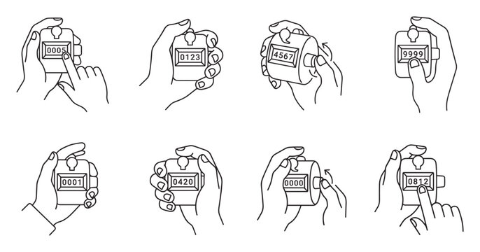 Hand operating mechanical counter clicker for counting people numbers and scores.