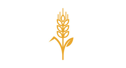 Minimalist gold wheat stalk ear logo on white background © kaninss