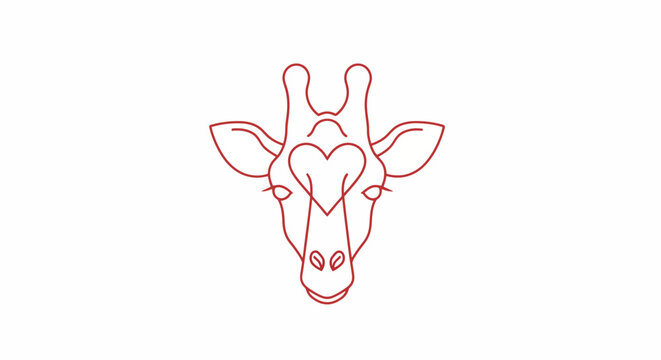 Minimalist giraffe head line art with heart forehead symbol.