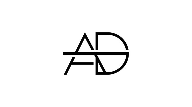 Minimalist linear monogram for letters A and D.