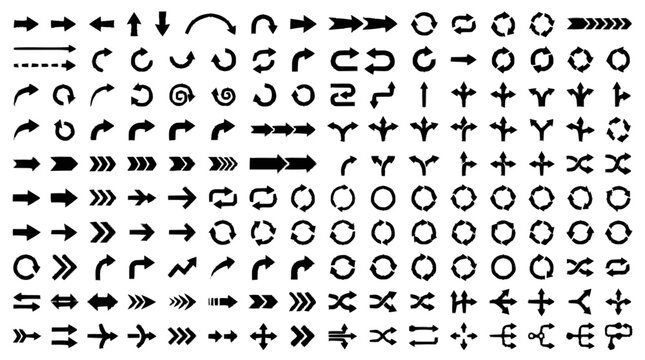 Collection of distressed black arrow icons in various shapes and direc