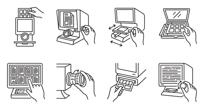 Microfiche reader and scanner for digitizing documents and information access.