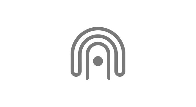 Gray abstract arch and dot geometric icon.