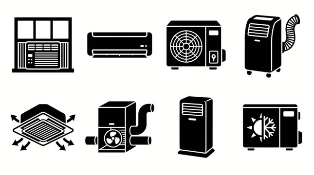 Collection of Various Air Conditioning Units and Systems Icons