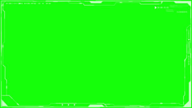 Digital HUD border surrounds a green screen to allow for seamless integration of complex data and high-tech visual information.
