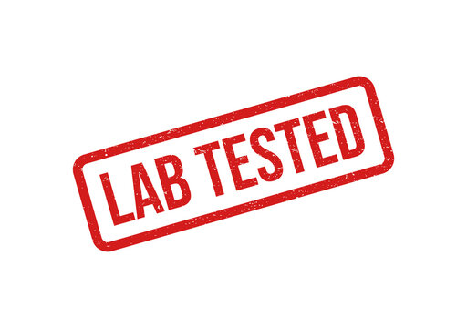 Red lab tested stamp on white background isolated on transparent background