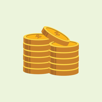 Premium minimalist flat icon featuring two parallel stacks of golden Indonesian Rupiah coins with the Rp symbol. Perfect for banking applications, cash flow management, and finance design assets.