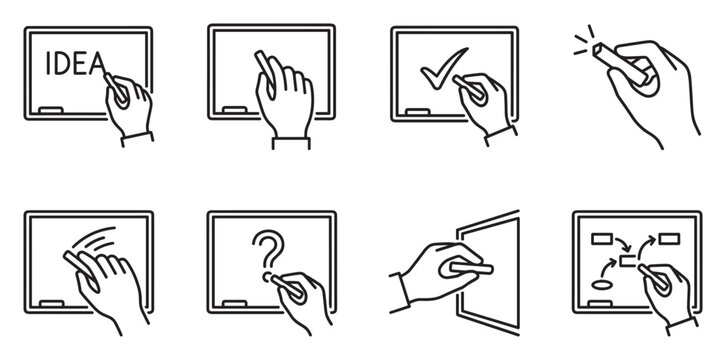 Chalkboard drawing, hand writing idea check mark question mark flowchart, learning.