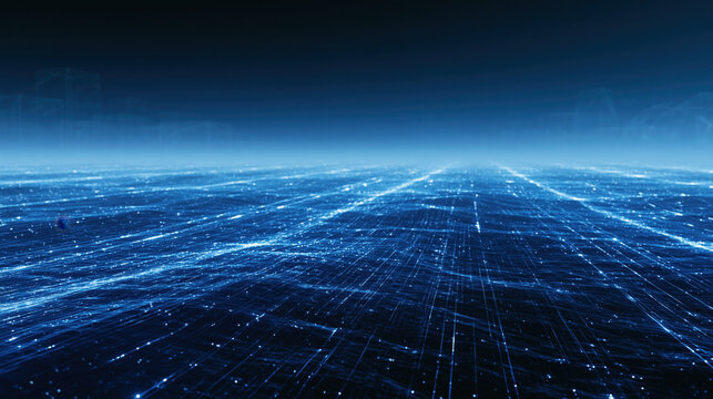 Abstract Enterprise AI Network Landscape with Luminous Digital Pathways