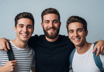 Obraz premium Three young men smiling and posing together isolated on white background