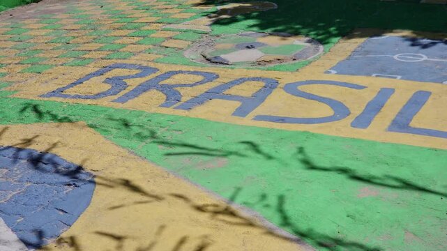 Brazilian Flag Colors Painted on Street Pavement, Brazil