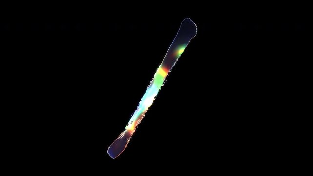 Shining rainbow glass brush-stroke symbol "forward slash". Alpha channel. Seamless loop video.