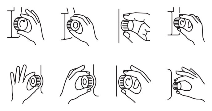Hands rotating control knobs on device interfaces for precise settings and operation.