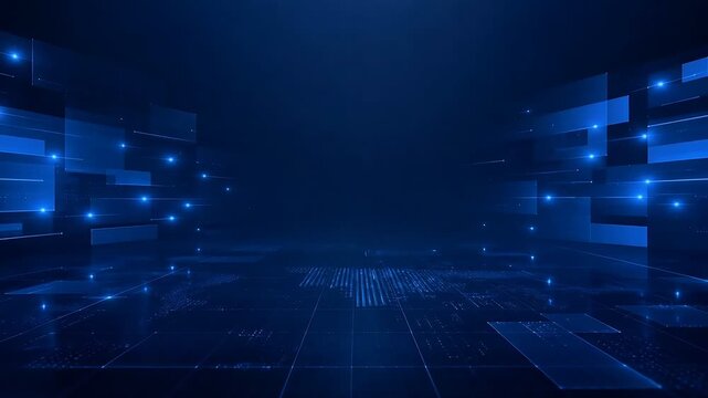 Future Interface Background for Corporate Presentation with Blue Digital Panels