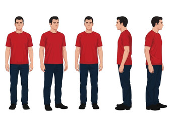 Obraz premium Set of male character in red tshirt and blue jeans