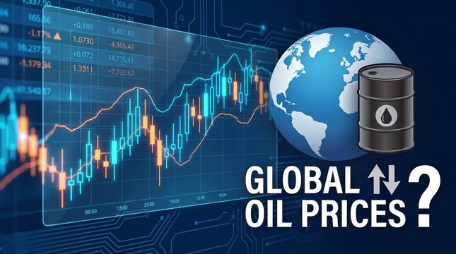 Global oil prices fluctuate with economic graph on screen worldwide