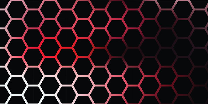 Abstract dark red honeycomb grid pattern background with hexagon shapes gradient lighting